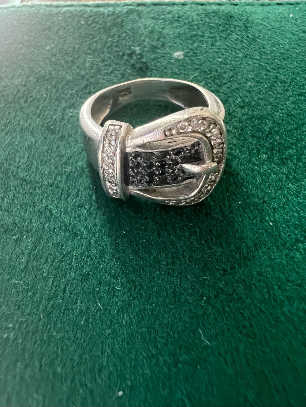 Sterling Silver Buckle Ring with Black and Clear Stones